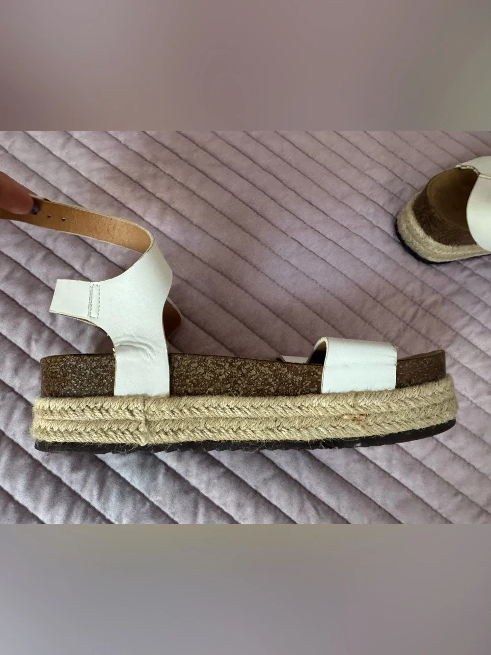 Women’s White Double-Strap Platform Sandals with Buckle ( Espadrilles)